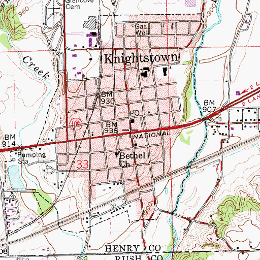 Topographic Map of Knightstown, IN