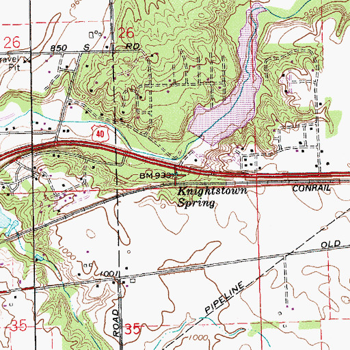 Topographic Map of Knightstown Spring, IN