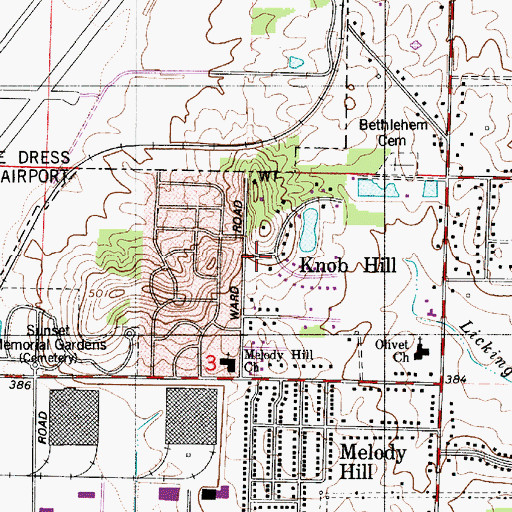 Topographic Map of Knob Hill, IN