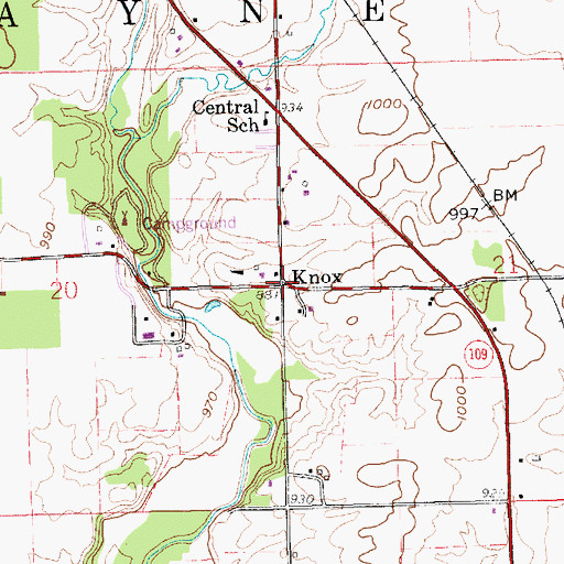 Topographic Map of Knox, IN