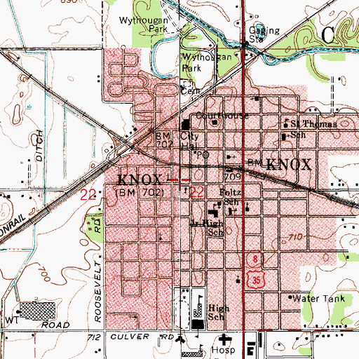 Topographic Map of Knox, IN