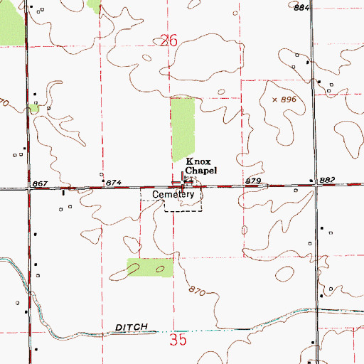 Topographic Map of Knox Chapel, IN