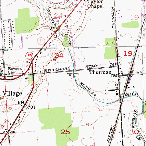 Topographic Map of Koester Ditch, IN
