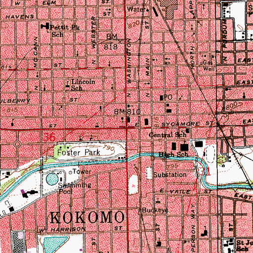 Topographic Map of Kokomo, IN