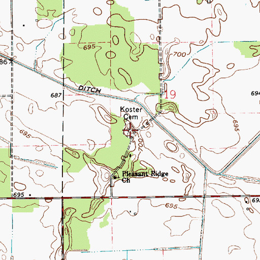 Topographic Map of Kosters Cemetery, IN