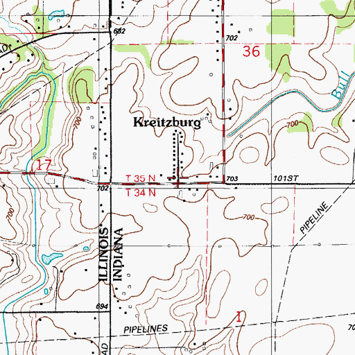 Topographic Map of Kreitzburg, IN