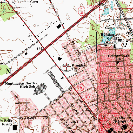 Topographic Map of Kriegbaum Field, IN