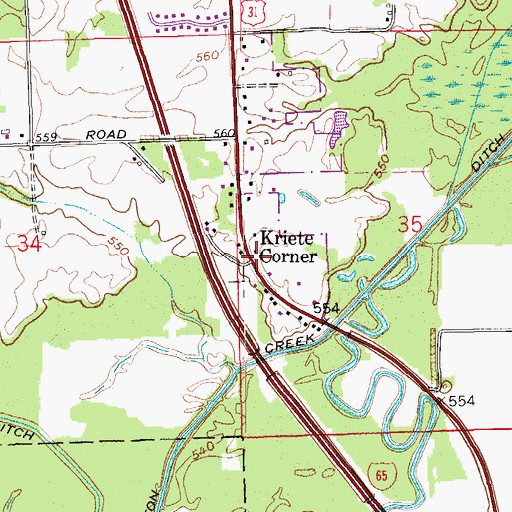 Topographic Map of Kriete Corner, IN