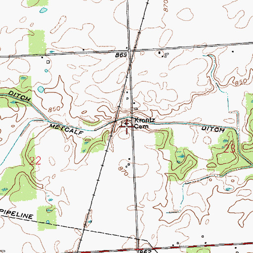 Topographic Map of Krontz Cemetery, IN