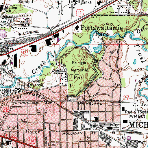 Topographic Map of Krueger Memorial Park, IN