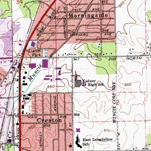 Topographic Map of Kuhner Junior High School, IN