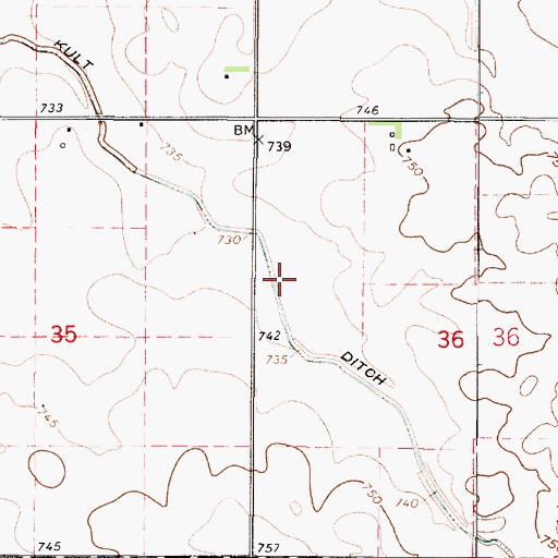 Topographic Map of Kult Ditch, IN
