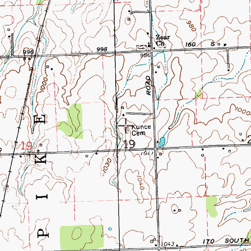 Topographic Map of Kunce Cemetery, IN