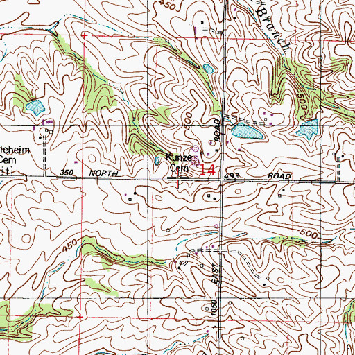Topographic Map of Kunze Cemetery, IN