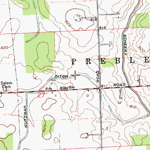 Topographic Map of Kutzman Ditch, IN