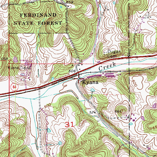 Topographic Map of Kyana, IN