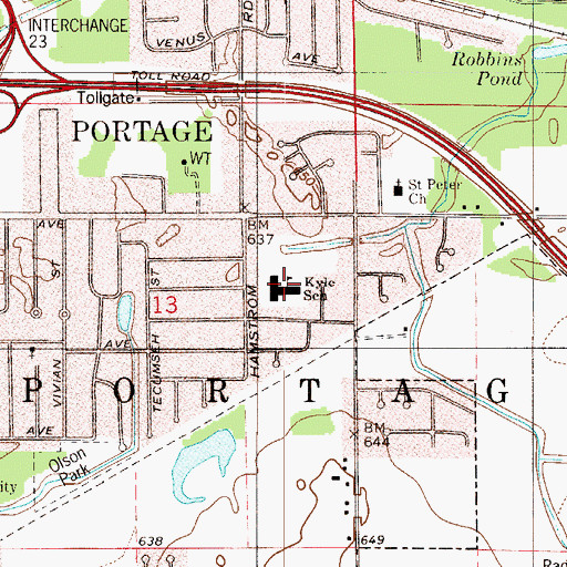 Topographic Map of Rowena Kyle Elementary School, IN