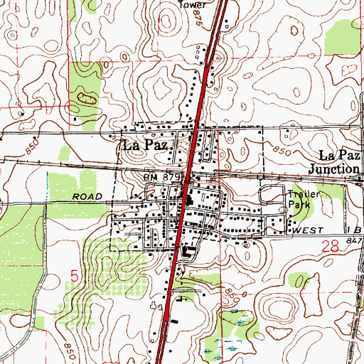 Topographic Map of La Paz, IN