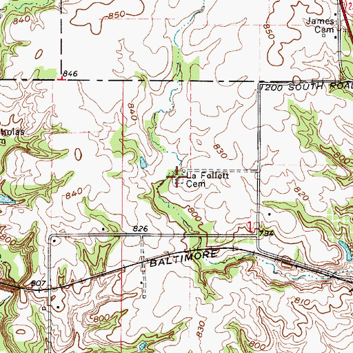Topographic Map of LaFollette Cemetery, IN