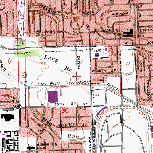 Topographic Map of Lacy Branch, IN