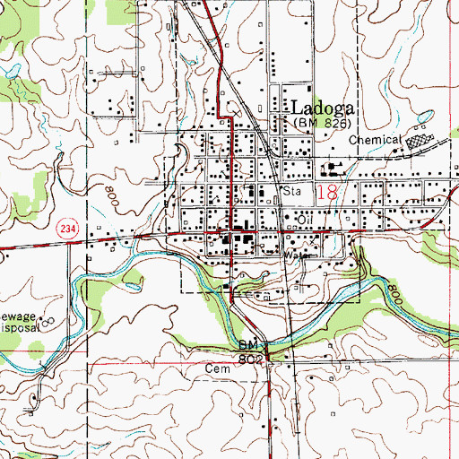Topographic Map of Ladoga, IN