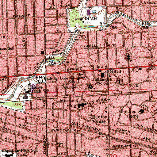 Topographic Map of Our Lady of Lourdes School, IN