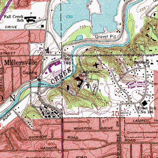 Topographic Map of Ladywood School, IN