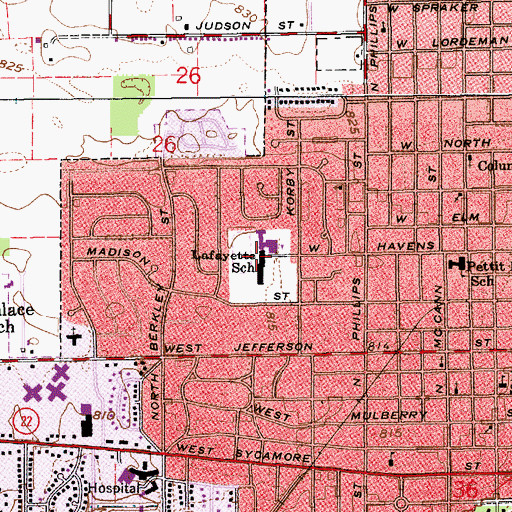 Topographic Map of Lafayette Elementary-Middle School, IN