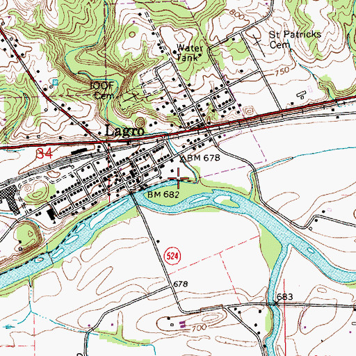 Topographic Map of Lagro Creek, IN