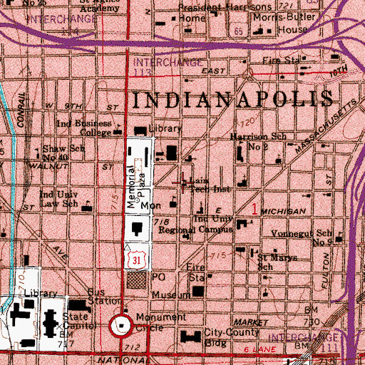 Topographic Map of Lain Technical Institute, IN