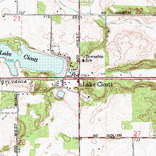 Topographic Map of Lake Cicott, IN