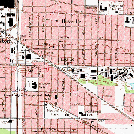 Topographic Map of Hessville Cemetery, IN