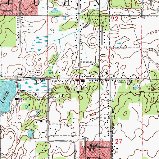 Topographic Map of Lake Hills, IN