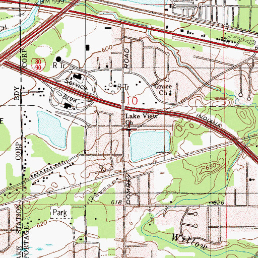 Topographic Map of Lake View Church, IN