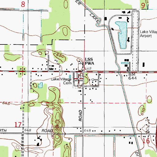 Topographic Map of Lake Village Cemetery, IN