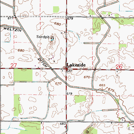 Topographic Map of Lakeside, IN