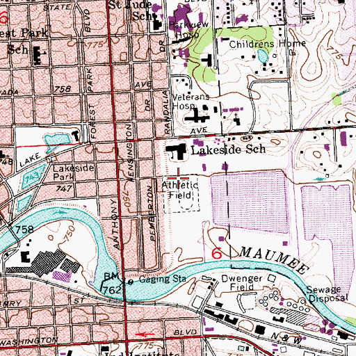 Topographic Map of Lakeside Middle School, IN