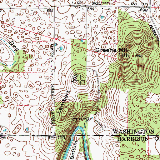 Topographic Map of Lambert Hill, IN
