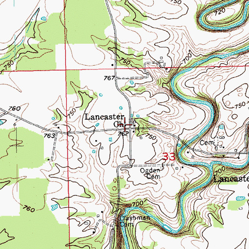 Topographic Map of Lancaster Church, IN