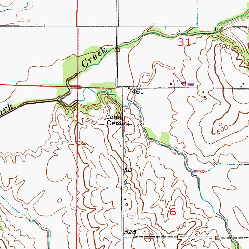 Topographic Map of Land Cemetery, IN