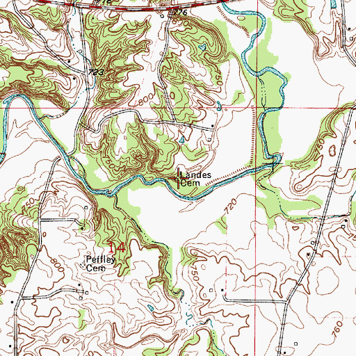 Topographic Map of Landes Cemetery, IN