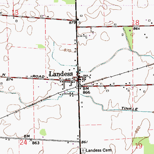 Topographic Map of Landess, IN