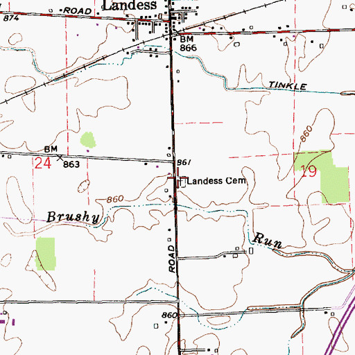 Topographic Map of Landess Cemetery, IN
