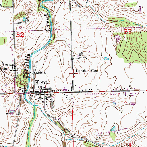 Topographic Map of Landon Cemetery, IN