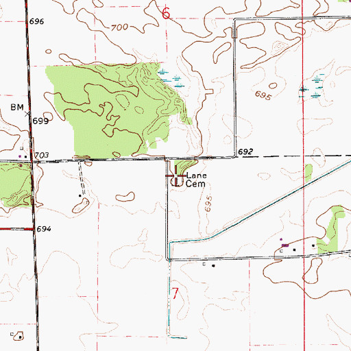 Topographic Map of Lane Cemetery, IN