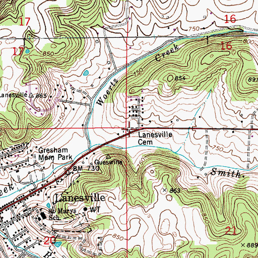 Topographic Map of Lanesville Cemetery, IN