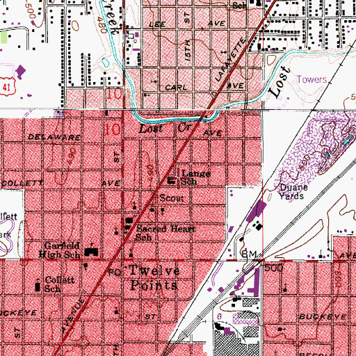Topographic Map of Lange School, IN