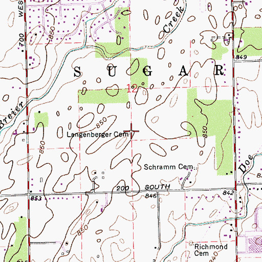 Topographic Map of Langenberger Cemetery, IN