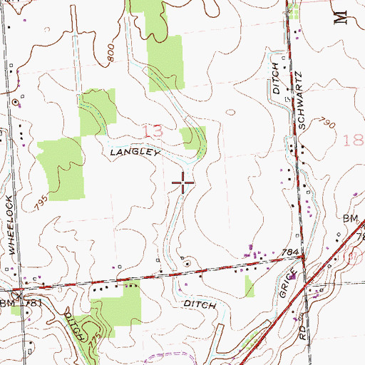 Topographic Map of Langley Ditch, IN