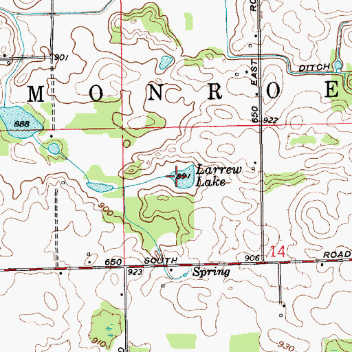 Topographic Map of Larrew Lake, IN